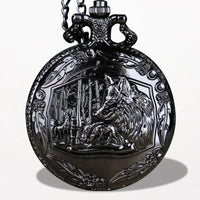 Montre à Gousset Noire Motif Loup