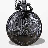Montre à Gousset Noire Motif Loup