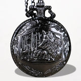 Montre à Gousset Noire Motif Loup