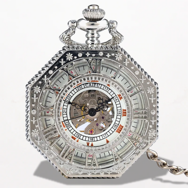 Montre Steampunk Gousset Octogonale Argent