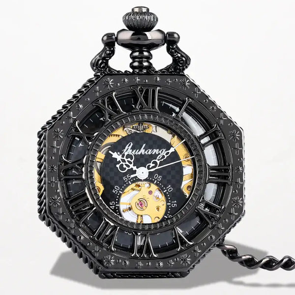Montre Steampunk Gousset Octogonale Noir